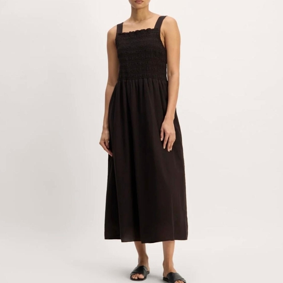 Everlane Black Smocked Midi Dress - Picture 1 of 11